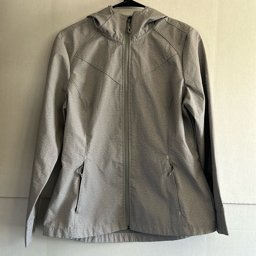 Gerry Jacket Women M Gray Windbreaker Full Zip Coat Hooded Zip Pockets Logo